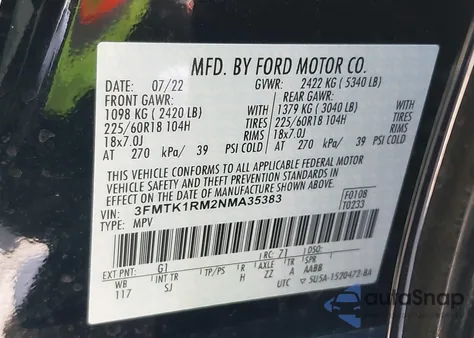 2022 Ford Mustang Mach-E Select z USA, uszkodzony, nr VIN 3FMTK1RM2NMA35383